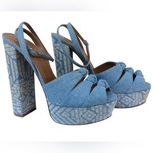 Aquazzura Blue Patterned Platform Sandals 38.5/8.5 $940